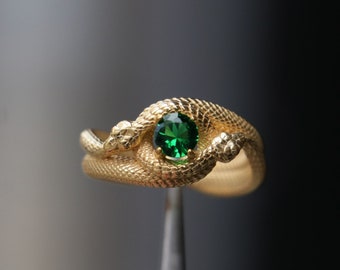 Gold Plated 925 Sterling Silver Ouroboros Ring, Emerald Gold Plated Snake Silver Ring, Onyx Snake Oxidized Silver Ring, Goth Snake Jewelry