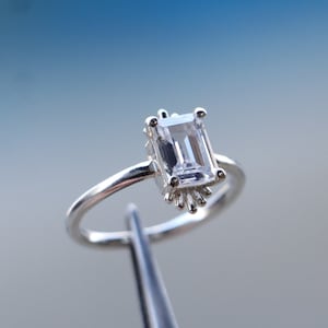 Emerald cut Moissanite Engagement Ring, White Gold Ring, Emerald cut Diamond Ring, Unique White Gold Ring, Anniversary Promise Ring