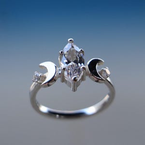Moissanite Triple Goddess Ring, Handcrafted Sterling Silver Witchy Jewelry