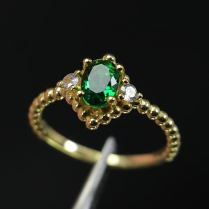 Vintage Emerald Gold or Gold Plated Ring, Oval Cut Emerald Ring, Vintage  Engagement Ring, Emerald Promise Ring, Anniversary Gift for Her