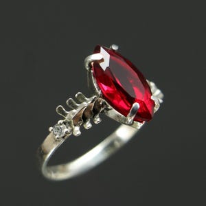 Marquise Garnet Sterling Silver Ring, Handmade Gothic Boho Ring
