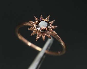 Handmade Brown Moissanite Rose Gold Sun Ring, 14k Solid Rose Gold Plated Celestial Ring, Gold Statement Ring, Goddess Ring, Minimalist Ring