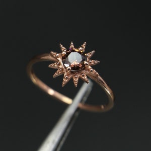 Handmade Brown Moissanite Rose Gold Sun Ring, 14k Solid Rose Gold Plated Celestial Ring, Gold Statement Ring, Goddess Ring, Minimalist Ring