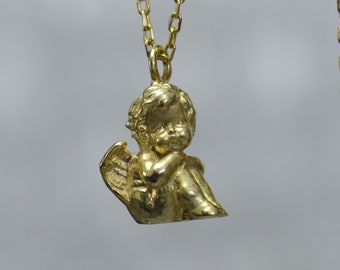 Gold Plated Baby Angel Necklace, 925 Silver, Minimalist Charm