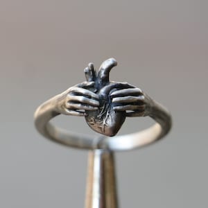 Anatomical Heart and Hands 925 Silver Ring, Unique Silver Ring, 925 Sterling Silver Ring, Your Heart is the Most Important, Halloween