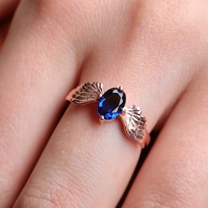 Sapphire Ring, 925K Rose Gold Plated Sapphire Ring, Rose Gold Plated Ring, Sapphire Women Ring, Angel Ring, Wings Ring