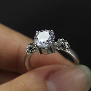 925 Silver Moissanite Lotus Ring, Statement Ring for Women, Vintage Flower Ring, Handmade Silver Ring, Silver Lotus Ring, Wedding Ring