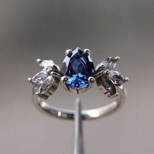 Tanzanite and Marquise Moissanite Ring, Sapphire Silver Ring, 925 Silver Wedding Band, Tanzanite Ring, Daily Tanzanite Silver Ring