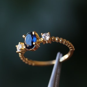 Sapphire Gold Plated Ring, 925 Sterling Silver Ring, Blue Gemstone Jewelry, Elegant Gold Plated Statement Ring