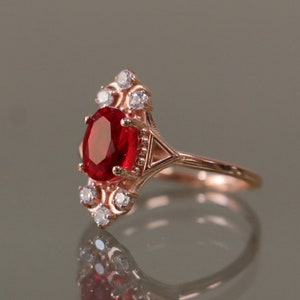 Rose Gold Ruby Ring, Vintage Oval Cut, 925 Sterling Silver