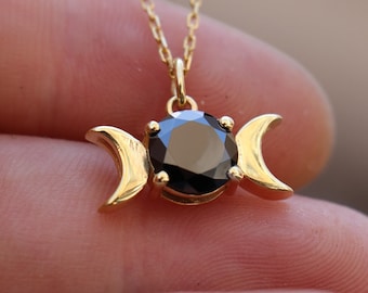 Onyx heks sieraden voor vrouwen, drievoudige maan godin ketting, obsidiaan heks sieraden, elegante Halloween heks sieraden, Scarlet Witch sieraden