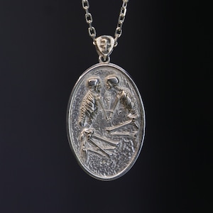 925 Silver Lovers Grave Necklace, Skeleton İn The Grave Necklace, Halloween Dead Necklace, Man Woman Couple Grave, Death Can't Separate Us