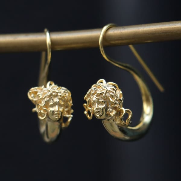 925 Silver Gold Plated Medusa Earring, Gold Silver Earring, Gold Minimalist Earring, Gold Gift For Her, Gold Valentine's Day Gift
