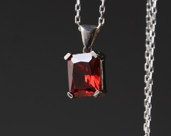 Robijn 925K sterlingzilveren hanger, smaragd geslepen robijn 925-zilveren ketting, handgemaakte sterlingzilver, dagelijkse hanger, minimalistische robijnketting
