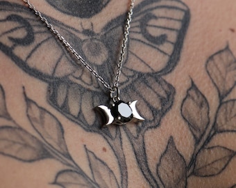 Godin mythologie 925 zilveren Hecate Onyx-ketting, Onyx Hecate-cadeau, Hecate-hanger, Triple Moon Goddess-sieraden, Onyx Goddess Hecate