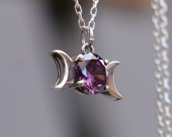 Ametist Hecate 925 Silverhalsband, Gudinna Häxjuvel, Wicca Pagan Trippel Gudinna Goth