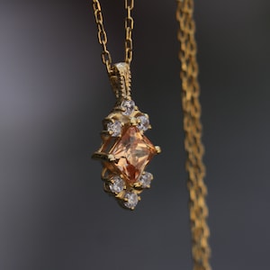 Birthstone Pendant, Citrine Moissanite Daily Necklace, Princess cut Citrine Gold Necklace, Solid Gold Necklace, November Birthstone Necklace