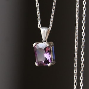Elegant Amethyst Pendant, 14k 18k White Gold Silver Necklace, February Birthstone Necklace, Valentine Day Gift, Modern Stone Necklace, Mom