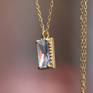 Baguette Moissanite Necklace, 925 Silver Necklace, Gold Filled Baguette Necklace, Diamond Necklace, Minimalist Necklace, Dainty Necklace