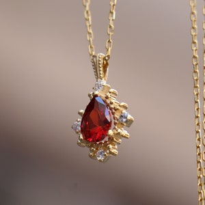 Gold Plated Pear Ruby Necklace, 925 Silver Pendant
