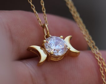 Moissaniet godin Hecate ketting, 925 zilveren ketting, mythologische Hecate, oude Griekse hanger, hekserij sieraden, magische ketting