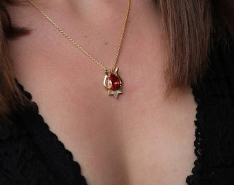 Handmade Gold Plated Silver Snake Necklace, Ruby Gemstone Pendant