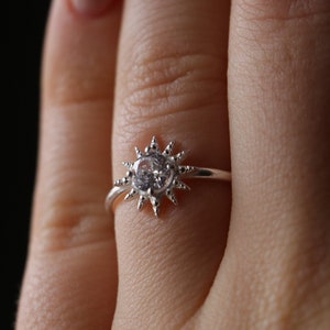 925 Sterling Silver Sun Ring with Moissanite, Star Moissanite 925 Silver Ring, Round Cut  Moissanite Bridal Anniversary Art Deco Ring