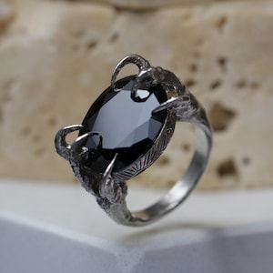 Handmade Sterling Silver Black Onyx Claw Ring – Gothic Edgy Band