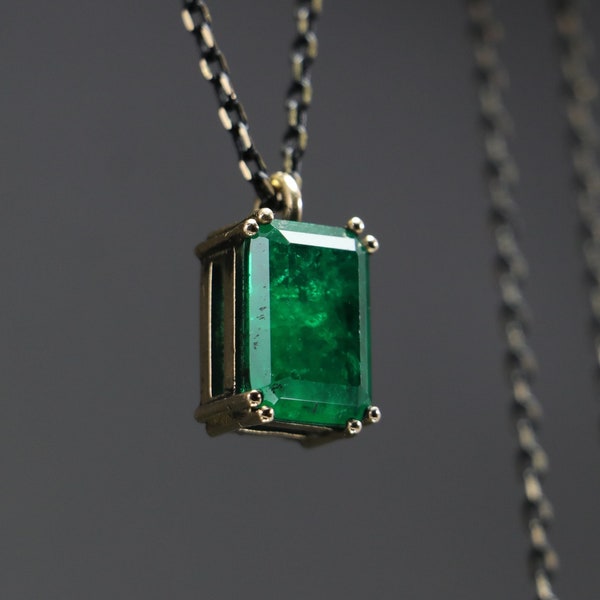 Emerald Necklace, Aquamarine Emerald Necklace, Minimalist Emerald Necklace, Sapphire Emerald Pendant, Vintage Emerald Necklace