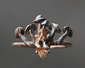 Handmade Marquise Citrine Mushroom Ring, 925 Sterling Silver