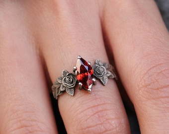 925 Silver Marquise Garnet Ring, 14k White Gold Plated Garnet Ring, Special Jewelry, Marquise 5x10mm Red Garnet Ring, Garnet Engagement Ring