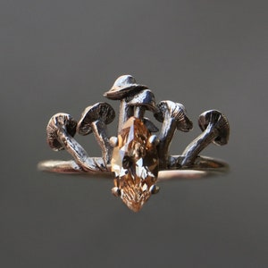 Anillo artesanal de citrino talla marquesa, plata de ley 925