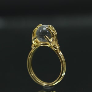 Gold Hand Ring, Clear Quartz Hand Ring, Ball Quartz Ring, Gemstone Gold Ring, Beautiful Witch Ring, Rose Gold Ring, Gold Plated Ring, Gift