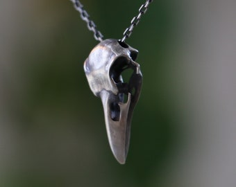 Minimal Crow Skull 925 Sterling Silver Necklace, Raven Skull Necklace, Men 925 Sterling Silver Necklace, Gothic Men Necklace, Men Gift