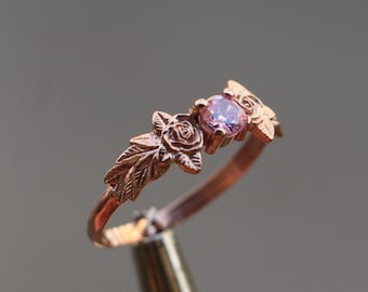 Rose Quartz 925 Silver Ring, Rose-Gold Plated, Romantic Wedding Engagement
