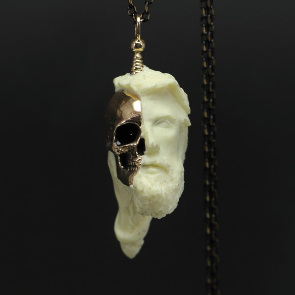 Memento Mori Poseidon Pendant, Sculpture Jewelry, Fine Arts Jewelry, Sculpture Necklace, Art Necklace, Art Lover Gift, Greek god, Gift Witch