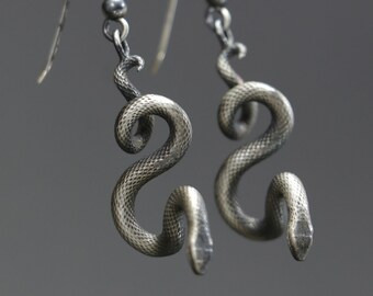 Handmade Sterling Silver Snake Earrings, Serpent Jewelry
