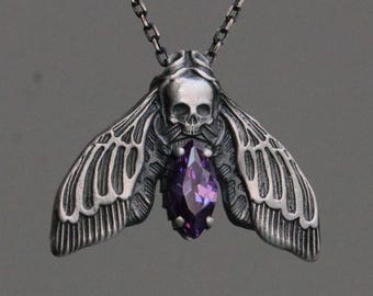 Collana da uomo in argento sterling ossidato, ciondolo in ametista, gioielli personalizzati