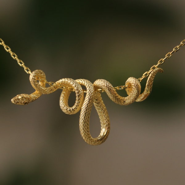 Gold Plated Snake Chain Necklace, 14k Gold Snake Necklace, Sterling Silver Snake Necklace, Snake Necklace Pendant, Unique Pendant