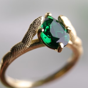 Gold Plated Emerald Snake Ring: Gothic 925 Sterling Silver May Birthstone