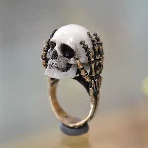 Memento Mori Skull Ring, Hands of Death Skull Marble Ring, Death Life Ring, Gothic Jewelry, Punk Ring, Skull Him,Pagan Ring, Man Gothic Ring