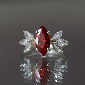 Vintage Ruby Ring, Delicate Gold Plated Ruby Ring, Solitaire Engagement Ring, Marquise Shape Red Stone Ring, Garnet Jewelry, Ruby Ring