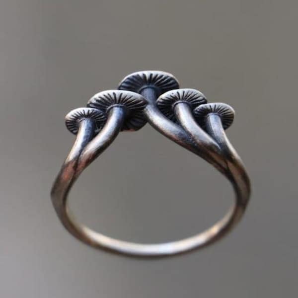 Bague champignon en argent sterling, couple de bagues