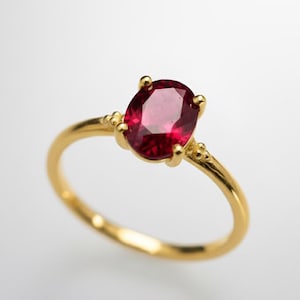 14K Gold Plated Ruby Ring, Dainty Gemstone Ring