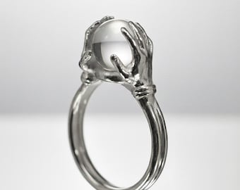 Witch Ball Ring, Hands Ring, Gemstone Ring, Silver Witch Ring, Silver Ring Gift For Witch, Ring for Witch, Witch Jewelry, Witch Spell Ring
