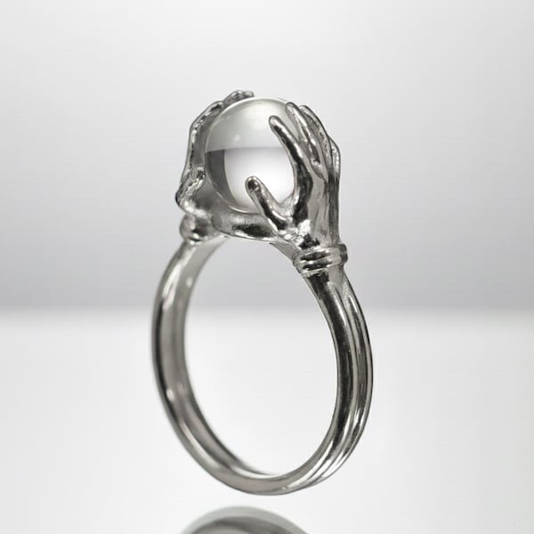 Witch Ball Ring, Hands Ring, Gemstone Ring, Silver Witch Ring, Silver Ring Gift For Witch, Ring for Witch, Witch Jewelry, Witch Spell Ring