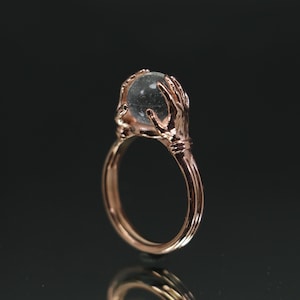 925 Silver Rose Gold Plated Witch Ball Ring, Hands Ring, Quartz Ring, Silver Witch Ring, Ring for Witch, Witch Jewelry, Witch Spell Ring