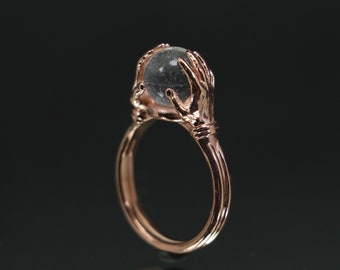 925 Silver Rose Gold Plated Witch Ball Ring, Hands Ring, Quartz Ring, Silver Witch Ring, Ring for Witch, Witch Jewelry, Witch Spell Ring