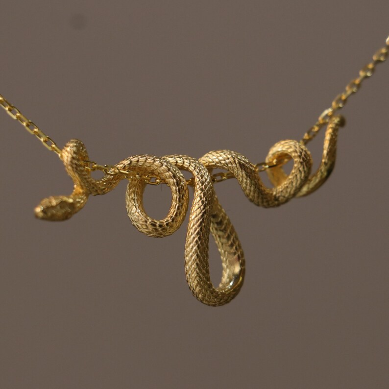 Gold Plated Snake Chain Necklace, 14k Gold Snake Necklace, Sterling Silver Snake Necklace, Snake Necklace Pendant, Unique Pendant image 4