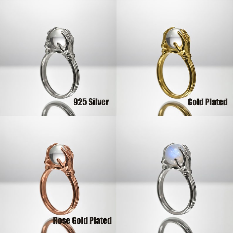 Handmade Gold Plated Witch Ring, Clear Quartz Ball image 3
